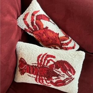 Set of 2 Nautical themed accent pillows - sea ocean crab lobster crustaceans